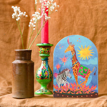Load image into Gallery viewer, Dancing Giraffe and Zebra Bell Jar Blank Greetings Card