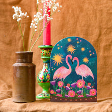 Load image into Gallery viewer, Sunset Flamingo Bell Jar Blank Greetings Card