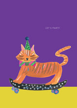 Load image into Gallery viewer, Party Cat on Skateboard Birthday Greetings Card