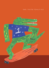 Load image into Gallery viewer, Dad Croc on Skateboard greetings card