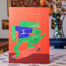 Load image into Gallery viewer, Dad Croc on Skateboard greetings card