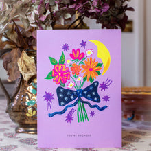 Load image into Gallery viewer, Flowers and Moon Engagement Greetings Card