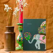 Load image into Gallery viewer, Elephant with Flowers Thank you Greetings Card