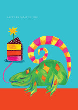 Load image into Gallery viewer, Gecko and Cake Birthday Greetings Card