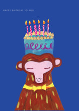 Load image into Gallery viewer, Monkey Cake Hat Birthday Greetings Card