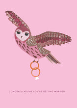 Load image into Gallery viewer, Owl and Rings Engagement Greetings Card