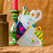Load image into Gallery viewer, Party Elephant die-cut Greetings Card