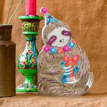 Load image into Gallery viewer, Party Sloth die-cut Greetings Card
