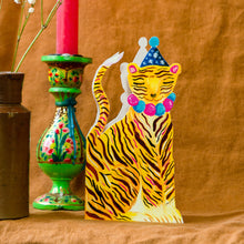 Load image into Gallery viewer, Party Tiger die-cut Greetings Card