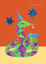 Load image into Gallery viewer, Party Snake and Cake Birthday Greetings Card