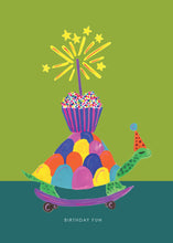 Load image into Gallery viewer, Party Tortoise on Skateboard Birthday Greetings Card