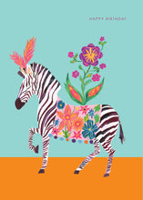 Load image into Gallery viewer, Zebra Birthday Blooms Greetings Card