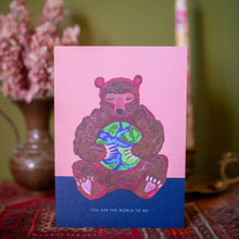 Load image into Gallery viewer, Bear with World Greetings Card