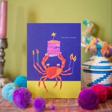 Load image into Gallery viewer, Party Crab and Cake Birthday Greetings Card
