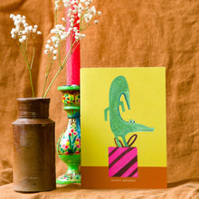 Load image into Gallery viewer, Dancing Croc On Present Birthday Greetings Card