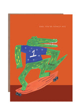 Load image into Gallery viewer, Dad Croc on Skateboard greetings card