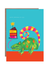 Load image into Gallery viewer, Gecko and Cake Birthday Greetings Card