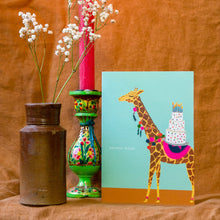 Load image into Gallery viewer, Giraffe Pompom and Cake Birthday Greetings Card