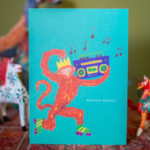 Load image into Gallery viewer, Musical Monkey Birthday Greetings Card