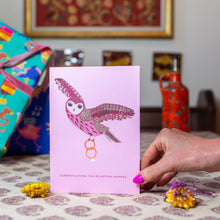 Load image into Gallery viewer, Owl and Rings Engagement Greetings Card