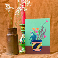 Load image into Gallery viewer, Parrot Vibrant Plant Pot Birthday Greetings Card
