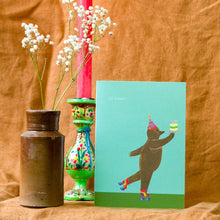 Load image into Gallery viewer, Party Bear on Skates Birthday Greetings Card