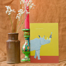 Load image into Gallery viewer, Party Rhino Birthday Greetings Card