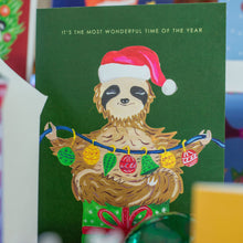 Load image into Gallery viewer, Festive Sloth Christmas Greetings Card