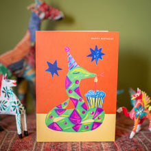 Load image into Gallery viewer, Party Snake and Cake Birthday Greetings Card