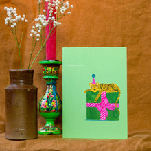 Load image into Gallery viewer, 'Tiger on Present ' Birthday Greetings Card