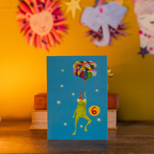 Load image into Gallery viewer, Age 6 Party Frog Children&#39;s Birthday Greetings Card
