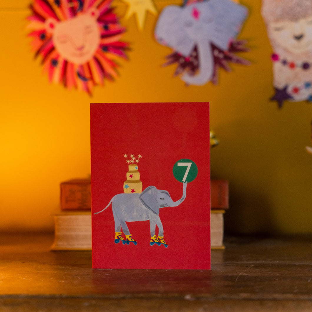 Age 7 Magical Party Elephant Children's Birthday Greetings Card