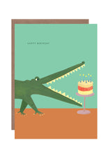 Load image into Gallery viewer, Crocodile With Cake Birthday Greetings Card
