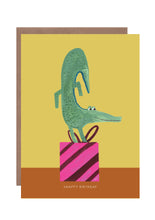 Load image into Gallery viewer, Dancing Croc On Present Birthday Greetings Card