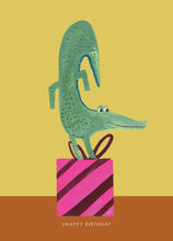 Load image into Gallery viewer, Dancing Croc On Present Birthday Greetings Card