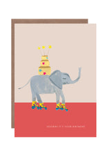 Load image into Gallery viewer, Elephant On Roller Skates  Birthday Greetings Card
