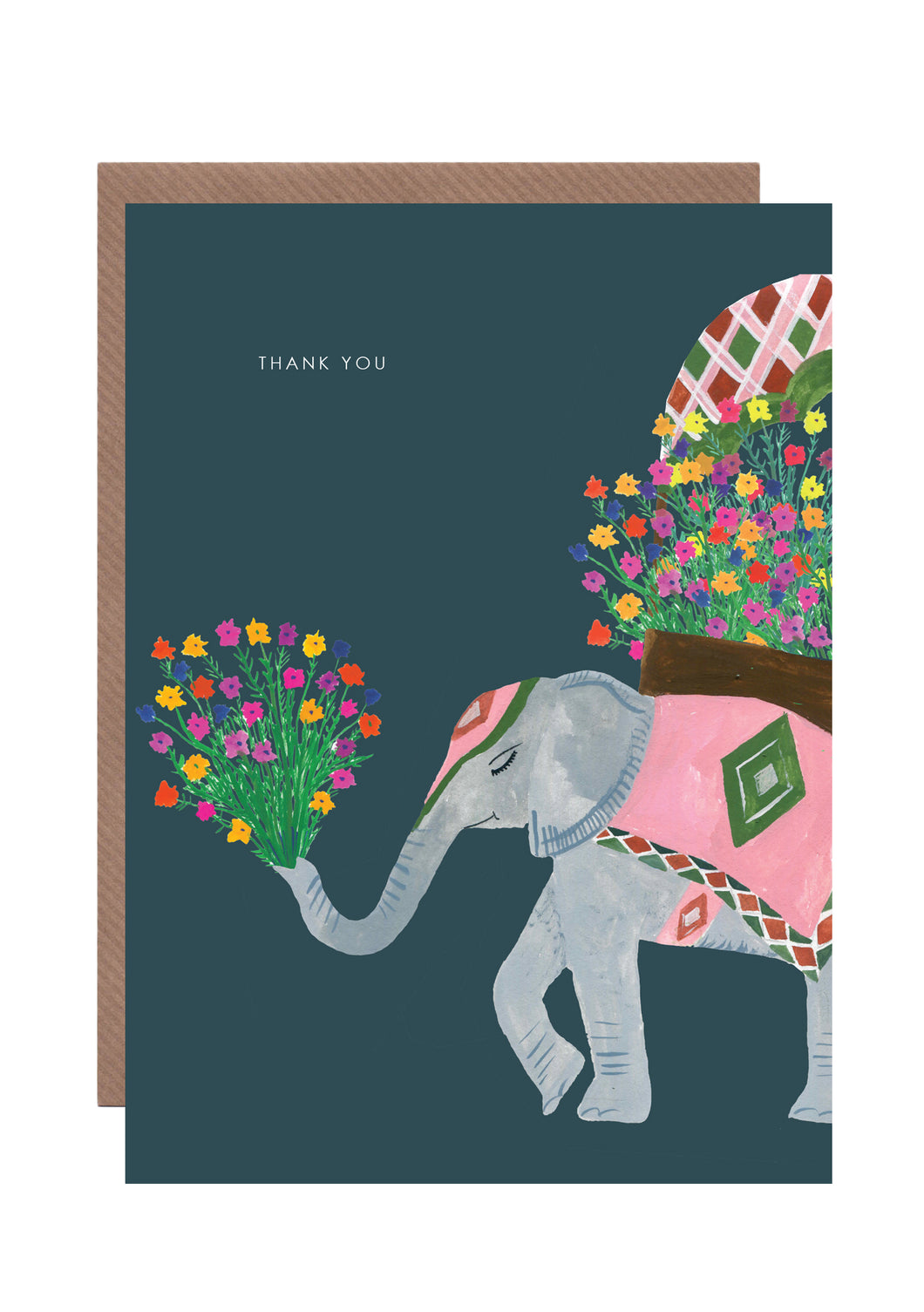Elephant with Flowers Thank you Greetings Card