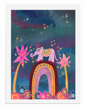 Load image into Gallery viewer, Magical Elephant On Rainbow A3 Print

