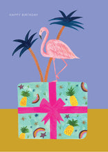 Load image into Gallery viewer, Flamingo on Decorative Present Birthday Card