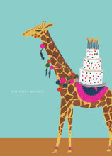 Load image into Gallery viewer, Giraffe Pompom and Cake Birthday Greetings Card