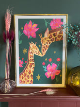 Load image into Gallery viewer, Giraffe Mother and Child Botanical A3 Art Print