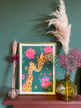 Load image into Gallery viewer, Giraffe Mother and Child Botanical A3 Art Print