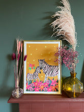 Load image into Gallery viewer, Zebra Mother and Child Botanical A3 Art Print