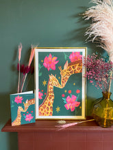 Load image into Gallery viewer, Giraffe Mother and Child Botanical A3 Art Print