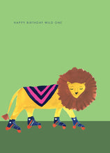 Load image into Gallery viewer, Lion on Roller Skates Birthday Greetings Card