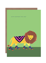 Load image into Gallery viewer, Lion on Roller Skates Birthday Greetings Card

