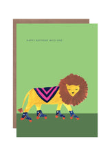 Load image into Gallery viewer, Lion on Roller Skates Birthday Greetings Card