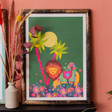 Load image into Gallery viewer, Lion and Tortoise under the Big Moon A3 Print