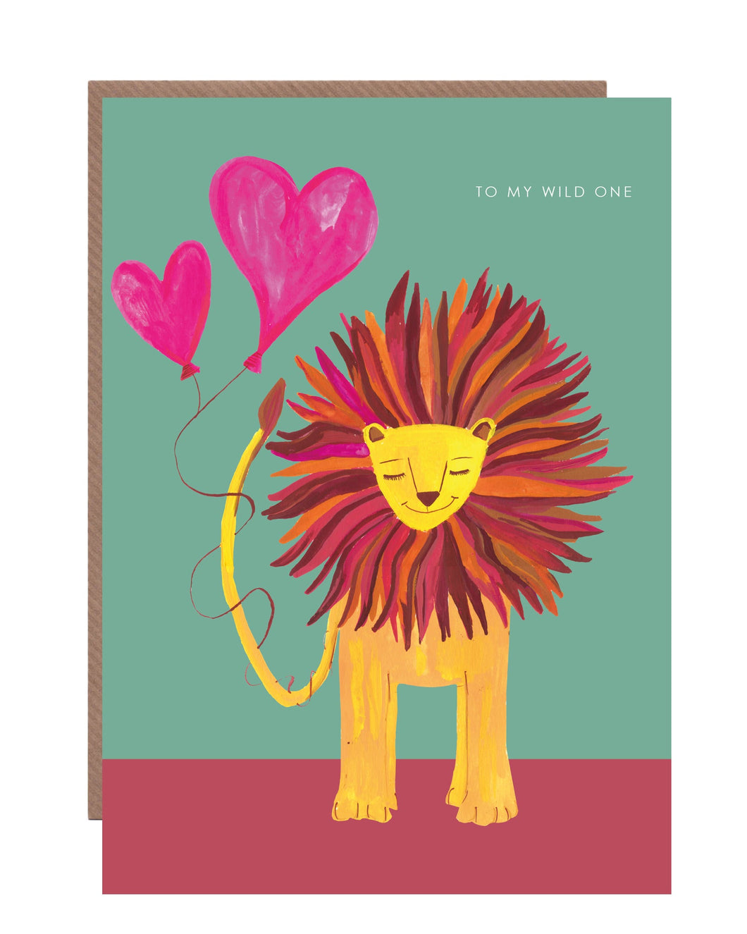 Lion with Heart Balloons Greetings Card