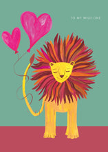 Load image into Gallery viewer, Lion with Heart Balloons Greetings Card
